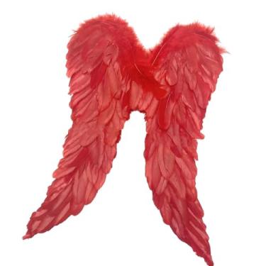 Imagem de Deevoka Asa de pena asa de fada engraçado confortável criativo adultos asa de anjo asa decorativa para dramatização festa favores festival, Vermelho