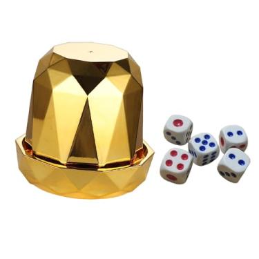 Imagem de Aosekaa Copo de dados suporte de armazenamento de dados estável shaker acessórios de jogo de tabuleiro com 5 dados copo agitado para barra ktv doméstico, Ouro Comum