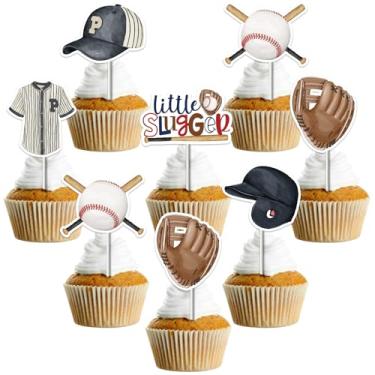 Imagem de kreat4joy 24pcs Baseball Cupcake Toppers, Baseball Baby Shower Decorations, A Little Slugger Cupcake Toppers for Oh Boy Baseball Sports Baby Shower Decorations