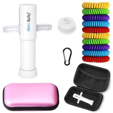 Imagem de Ferramenta de sucção para alívio de coceira e 10 pulseiras com estojo de transporte rosa | Extrator de veneno a vácuo adequado para crianças | Primeiros socorros e redução natural para picadas de