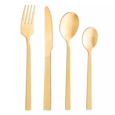 Imagem de Conjunto Faqueiro Athenas Aço Inox Dourado 16 pçs 220061 - Lyor