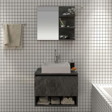 Imagem de Gabinete de Banheiro com Pia e Espelho Prateleira Mármore Lunar