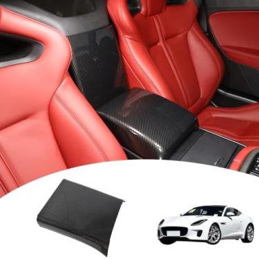 Imagem de Capa protetora para caixa de apoio de braço de controle central de carro para Jaguar F-Type 2013-2024 protetor de caixa de armazenamento de console interno, acessórios decorativos para apoio de braço (capa decorativa traseira da caixa de apoio de braço - fibra de carbono)