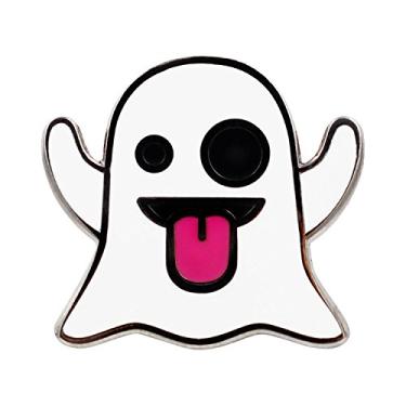 Imagem de REAL SIC Broche de emoji de fantasma esmaltado – Série de broches de Halloween – Broche de emoji fantasma fofo do Snapchat para mochilas, jaquetas, chapéus e tops, esmalte