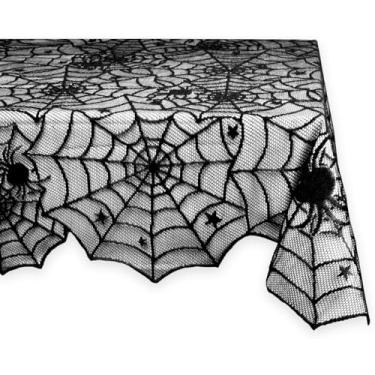 Imagem de DII Coleção de mesa com sobreposição de renda preta, decoração gótica de Halloween, toalha de mesa, 137 x 182 cm, teia de aranha