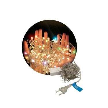 Imagem de Pisca Pisca Cordão 100 Leds Colorido 8Funções Fio transparente 10M - W