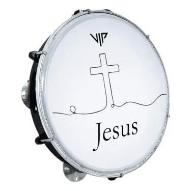 Imagem de Pandeiro Profissional 10 Pol Pele Leitosa Vip Jesus - VIP Percurssion,