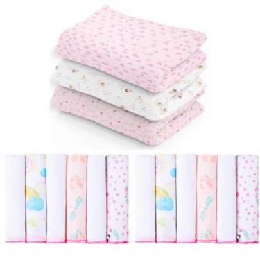 Imagem de Kit 15 Peças Bebe - 3 Cueiros Estampados+12 Paninho De Boca - Dugu, Ro