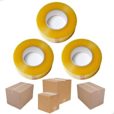 Imagem de Kit 3 Fita Adesiva Larga Transparente/amarela Embalar - Fita durex, Tr