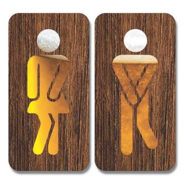 Imagem de Kit 2 Placas Sinalização Banheiro Feminino Masculino 20x10cm - Art Pri