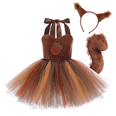 Imagem de Vestido infantil para meninas com esquilo, fantasia, cosplay, Halloween, fantasia para crianças, festa temática, morango, tutu, vestido frente única, veludo, aniversário, tule, orelhas, cauda,