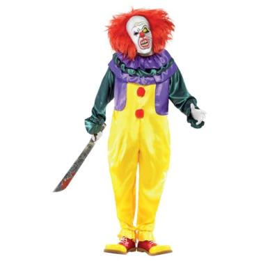 Imagem de Smiffys Fantasia masculina clássica de palhaço de terror, macacão e máscara, Cirque Sinister, Halloween, tamanho G, 24376, Multicolorido., M - US Size 38"-40"
