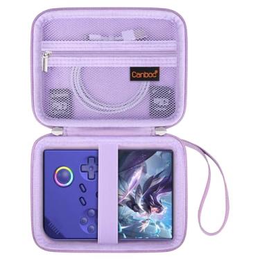 Imagem de Canboc Estojo de transporte para console de jogos portátil retrô Anbernic RG40XXV/RG406V/RG405V, caixa de armazenamento de console de videogame RG40XXV, bolso de malha para cabo, cartão SD, roxo