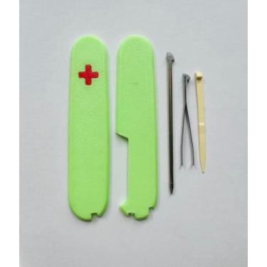 Imagem de Capas de substituição para balanças Victorinox mais alças de plástico de 91 mm com pinça de palito e caneta esferográfica, cruz brilhante (verde brilhante)
