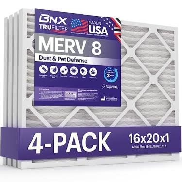 Imagem de BNX MERV 8 Filtro de ar de 40,6 x 50,8 x 20 x 1 - Feito nos EUA - Filtros de ar condicionado plissado eletrostático HVAC AC - Remove poeira, mofo, pólen, fiapos