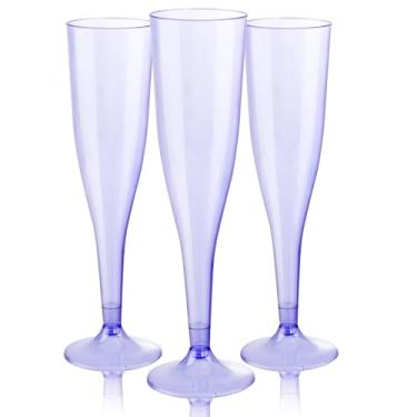 Imagem de WDF Pacote com 36 taças de champanhe de plástico roxo transparente - 200 ml taças de champanhe roxas de plástico, taças de champanhe descartáveis para festa e casamento