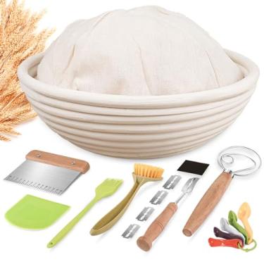 Imagem de Cesta à prova de pão, suprimentos para assar pão fermentado, kit inicial de massa fermentada redonda de 23 cm, cesta de impermeabilização para assar pão, ferramentas para fazer pão, para fermentação