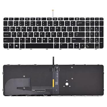 Imagem de SUNMALL Teclado de substituição compatível com HP EliteBook 755 G3 755 G4 850 G3 850 G4 Zbook 15U G3 com moldura prateada com luz de fundo sem ponteiro