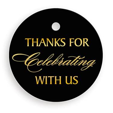 Imagem de Etiquetas pretas de agradecimento, folha de ouro real, papel preto, pacote com 25, etiquetas de presente circular, obrigado por comemorar conosco, círculo Kraft3)