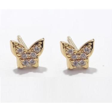 Imagem de Brinco folheado a ouro 18k dourado borboleta com pedra de zirconia 2 3
