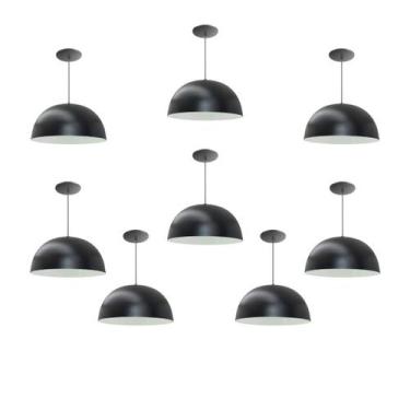 Imagem de Kit 8 Luminária Pendente Meia Lua 24cm Com Interior Branco Brilho Fiaç