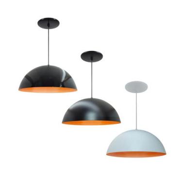 Imagem de Kit 3 Luminária Pendente Meia Lua 34cm Com Interior Laranja Com Fiação