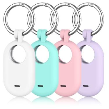 Imagem de Pacote com 4 capas compatíveis com Samsung Galaxy SmartTag 2, capa protetora de silicone para Galaxy Smart Tag 2 com chaveiro para animais de estimação, chaves, bagagem e mais (branco + espuma do mar