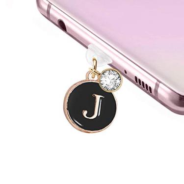 Imagem de Nova porta de carregamento USB Elise & FONDA TP36 tipo C antipoeira plugue bonito inicial letra J pingente para celular Samsung Galaxy/Huawei/OnePlus/Xiaomi/Oppo novos telefones Android (preto)