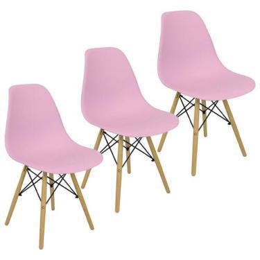 Imagem de Kit 3 Cadeiras Charles Eames Eiffel Wood Design - Lianto Decor, Rosa