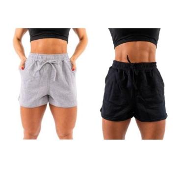 Imagem de Kit 2 Short Feminino Moletom Bermuda tamanho P Soltinho Caminhada Acad