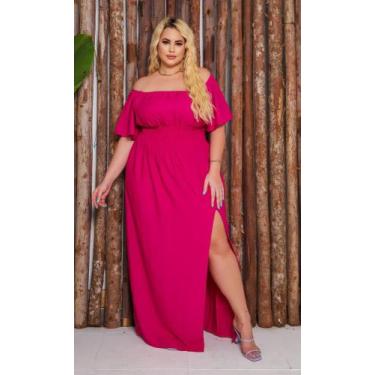 Imagem de Vestido Plus Size Longo Ciganinha Manga Godê Ombro A Ombro Lastex  Mid