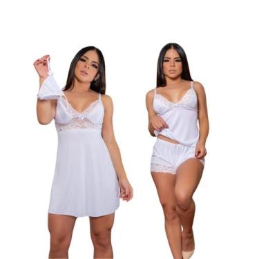 Imagem de KIT Camisola e Baby Doll Pijama Sexy Renda Feminina Sedução - Ninfrodi