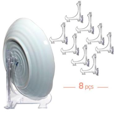 Imagem de Kit 8 Peças Suporte P/ Pratos Acrílico Transparente 17,5cm