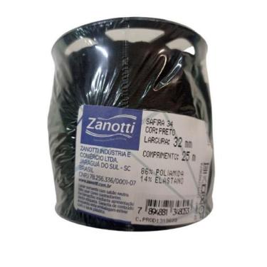 Imagem de Renda Elástica Safira 34 Largura 32mm Rolo Com 25mt Zanotti F05, Preto