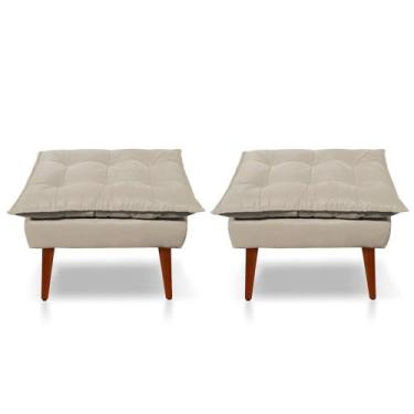Imagem de Kit 2 Puff Decorativo Opala Pés Palito - Casa da Poltrona, Creme