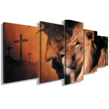 Imagem de Quadros Decorativos Mosaico Leão Judá Rei Cruz Jesus Religioso - Dropx