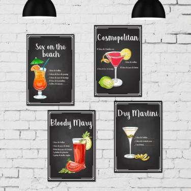 Imagem de Placa Decorativa MDF Receitas Drinks com Vodka - Kit 4un 20x30cm - Qua