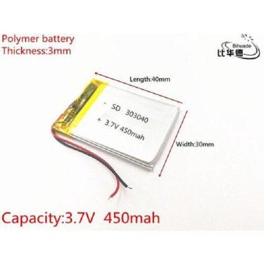 Imagem de Bateria 450mah 3,7v  3mm X  30mm X 40mm Com 2 Fios 303040 - KMIG