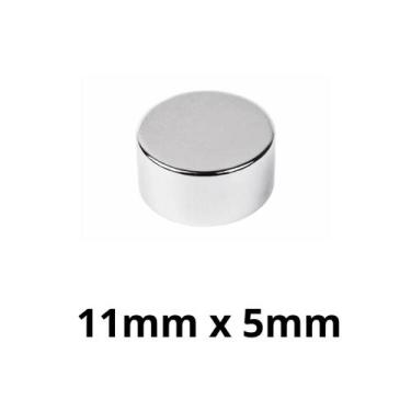 Imagem de Kit 5 Peças Imã Neodímio Disco Magnético N35  11 x 5 mm Super Forte Po