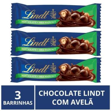 Imagem de Chocolate Lindt Barra, Ao Leite c/ Avelã, 3 Barrinhas de 35g