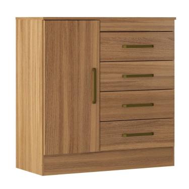 Imagem de Cômoda Sapateira P/ Roupas Quarto Casal/Solteiro 4 Gavetas 1 Porta 1 Prateleira Removível Montevideu