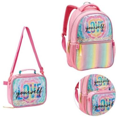 Imagem de Kit mochila infantil feminina love yourself c/ lancheira - seanite