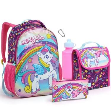 Imagem de Kit Mochila 5 Peças Unicornio Seanite Infantil Menina Estojo Lancheira