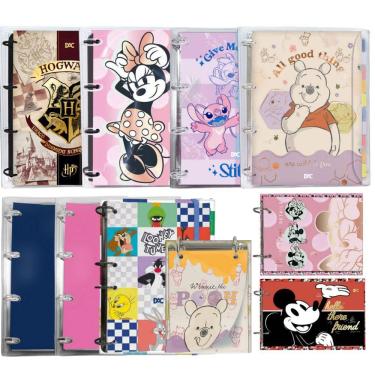 Imagem de Fichário Universitário e Colegial e Mini Ficheiro DAC - Personagens Disney, Minnie, Mickey, Pooh, Stitch, Harry Potter, 