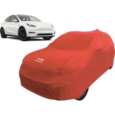 Imagem de Capa Carro Elétrico Tesla Model Y Tecido Helanca Macio - Mz, Vermelha