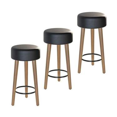 Imagem de Kit Com 03 Banco Banqueta Pés Palito Paris Napa Preto - Salaone