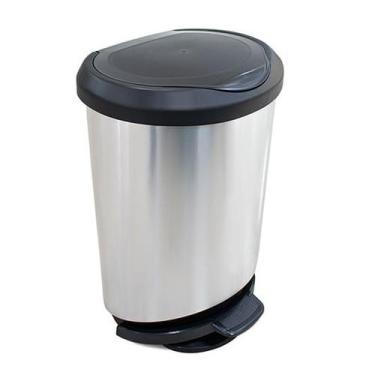 Imagem de Lixeira 45L com pedal borda trava saco Arqplast, Inox e Preto
