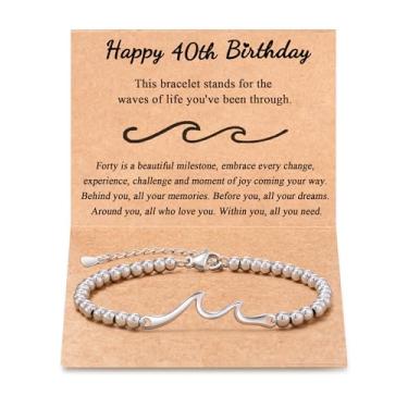 Imagem de Tarsus Presentes de aniversário para mulheres, através das ondas da vida, pulseira de aniversário para mulheres, amiga, irmã, filha, mãe, avó..., average, Aço inoxidável, Sem Pedra Preciosa