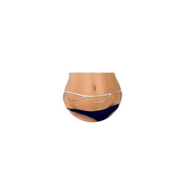 Imagem de HZMAN Correntes corporais de cristal prata delicadas em camadas de praia corrente ajustável para barriga de biquíni para mulheres sexy, 74CM (29 inches) +36CM (14 inches), Metal não precioso, Zircônia