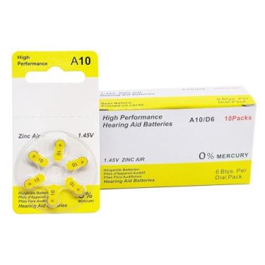 Imagem de Baterias de aparelho auditivo sem marca tamanho premium 10 zinco-ar livre de mercúrio 1,45 V (60 baterias)